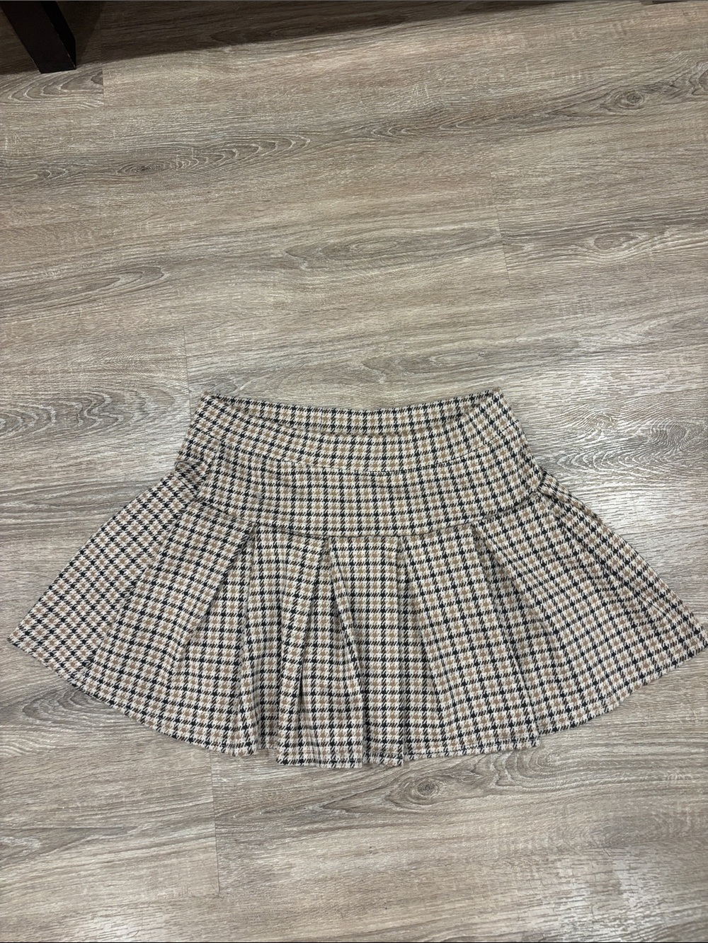Plaid Pleated Mini Skirt in Beige and Black shorts under